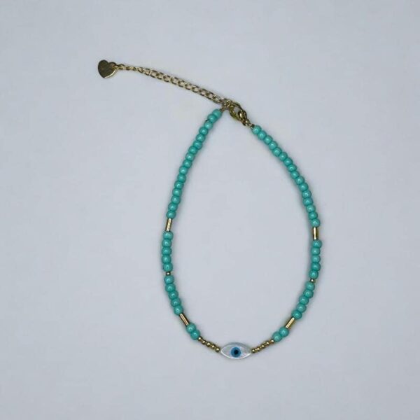 Turquoise Eye Pearl Anklet Chain-3